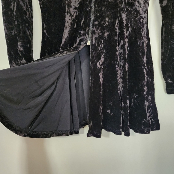90s gothic Black Velvet Fit and Flare zipper split open longsleeve top - Picture 6 of 8